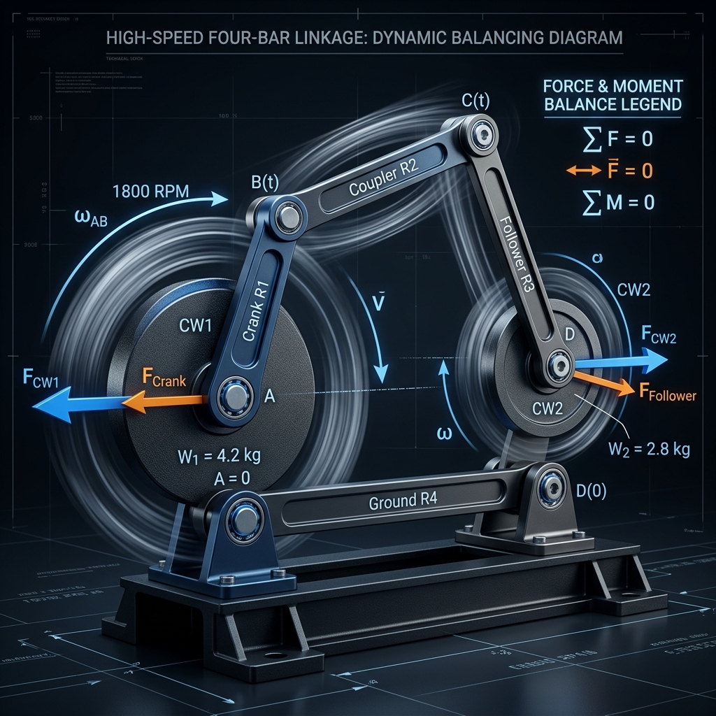 Dynamic Balancing of High-Speed Planar Linkages: Force and Moment Minimization